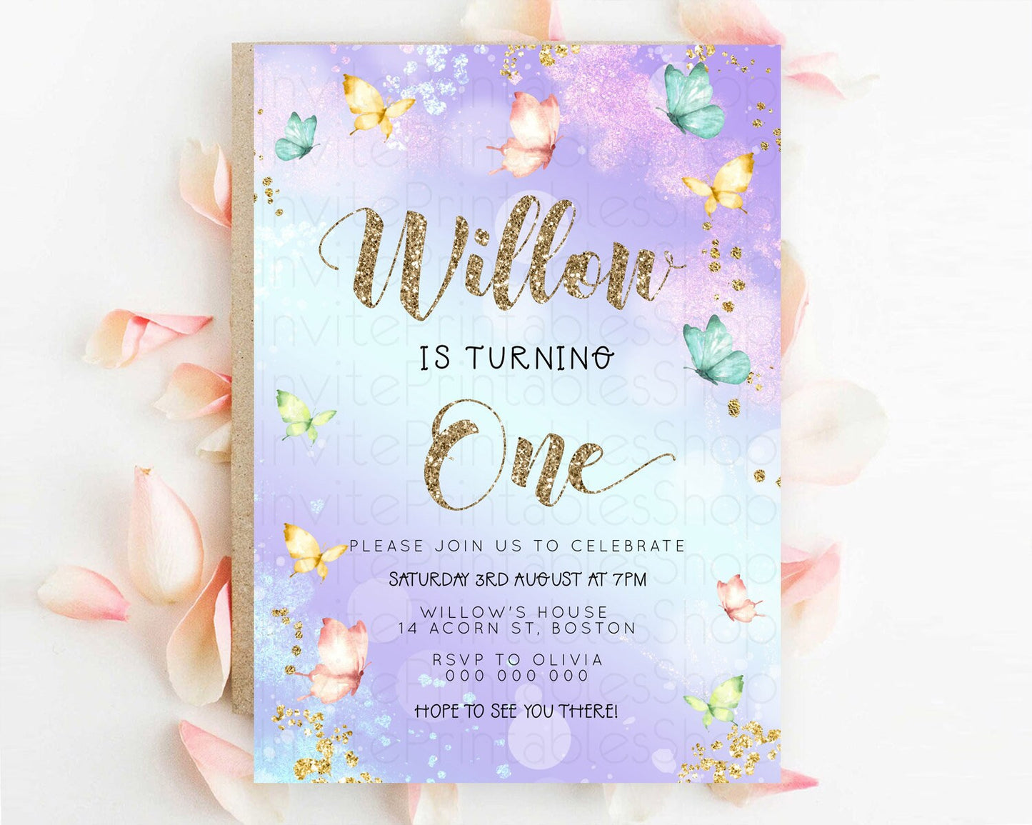 Pastel Butterfly Birthday Invitation Butterfly Birthday Invitation Colorful Splash Glitter Butterfly Garden 1st 2nd Birthday D23082