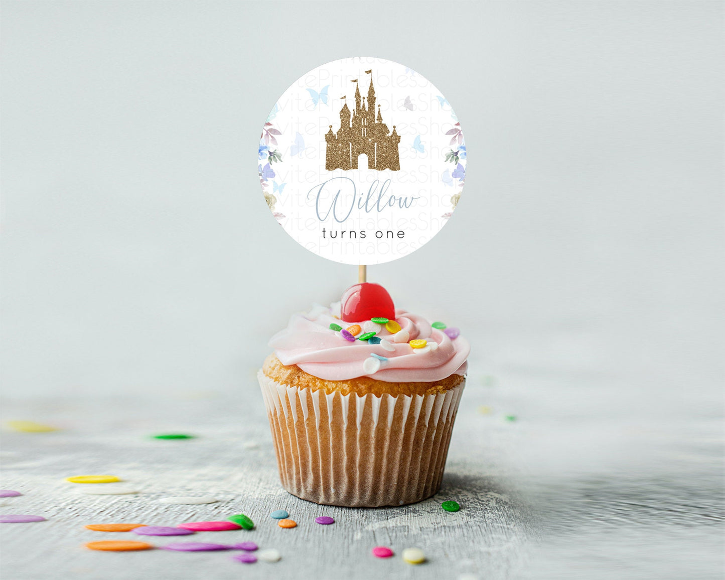 Princess Cupcake Toppers Castle Cupcake Toppers Royal Princess Décor Fairy Tale Enchanted Castle Pastel Floral Garden Table Number  D10932