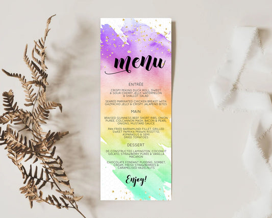 Editable Pastel Menu Pastel Rainbow Menu Template Colorful Pastel Table Deco