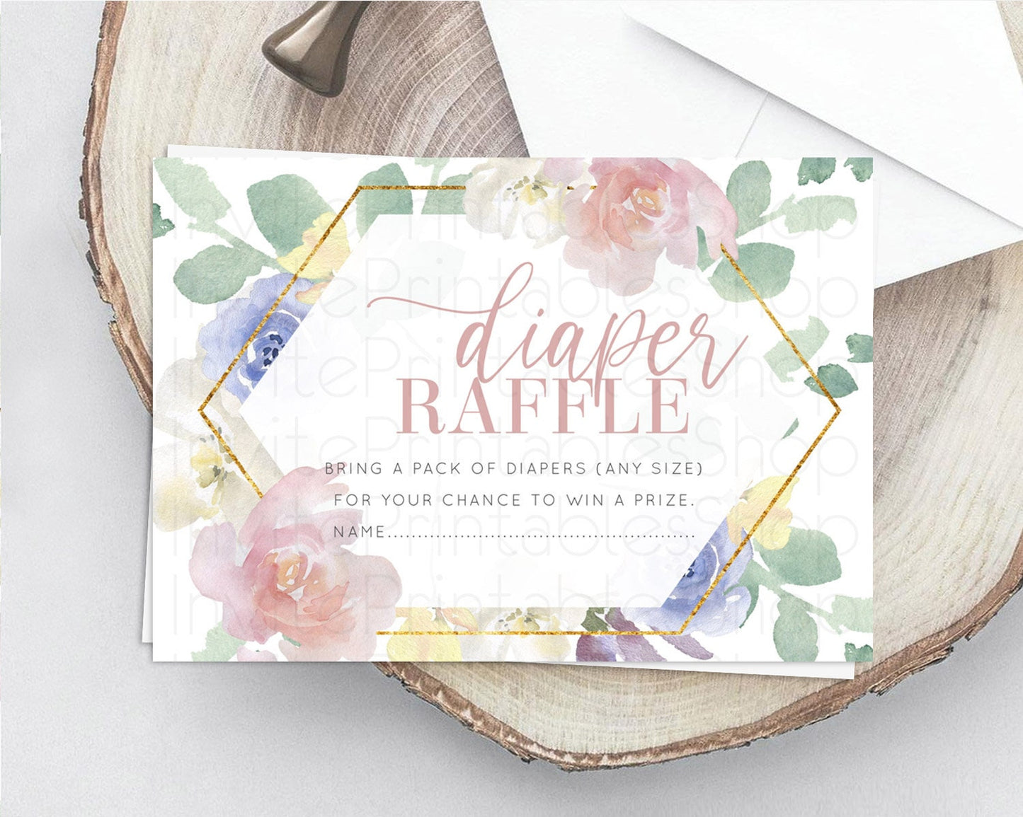 Secret Garden Diaper Raffle Card Boho Wildflower Diaper Raffle Insert Pastel Flower Garden Baby Shower Card Flower Raffle Game D10254