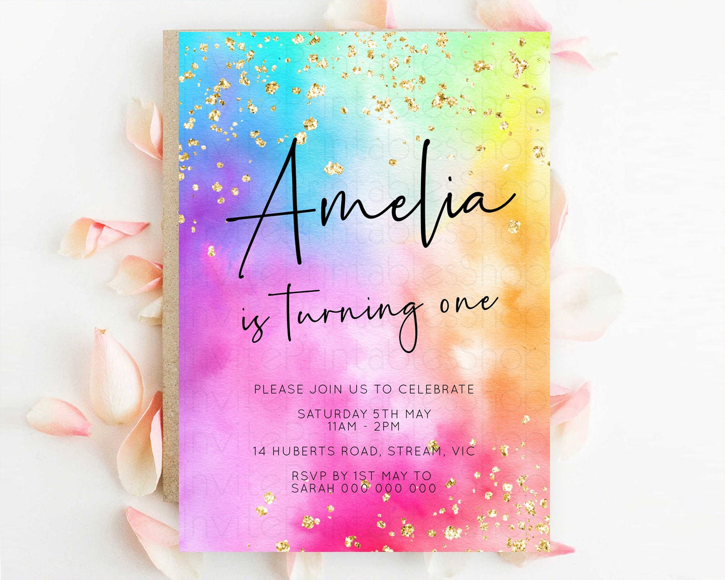 Tie Dye Invitation Rainbow Birthday Invitation Pastel Invitation Colorful Invitation Pastel Rainbow Party 3rd 2nd 1st First Birthday D10456