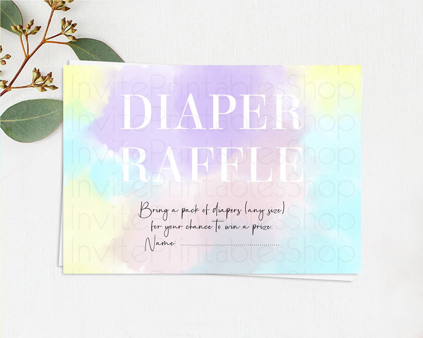 Pastel Diaper Raffle Card Pastel Rainbow Diaper Raffle Insert Colorful Ombre Watercolor Diaper Ticket Confetti Glitter Raffle Game D10617