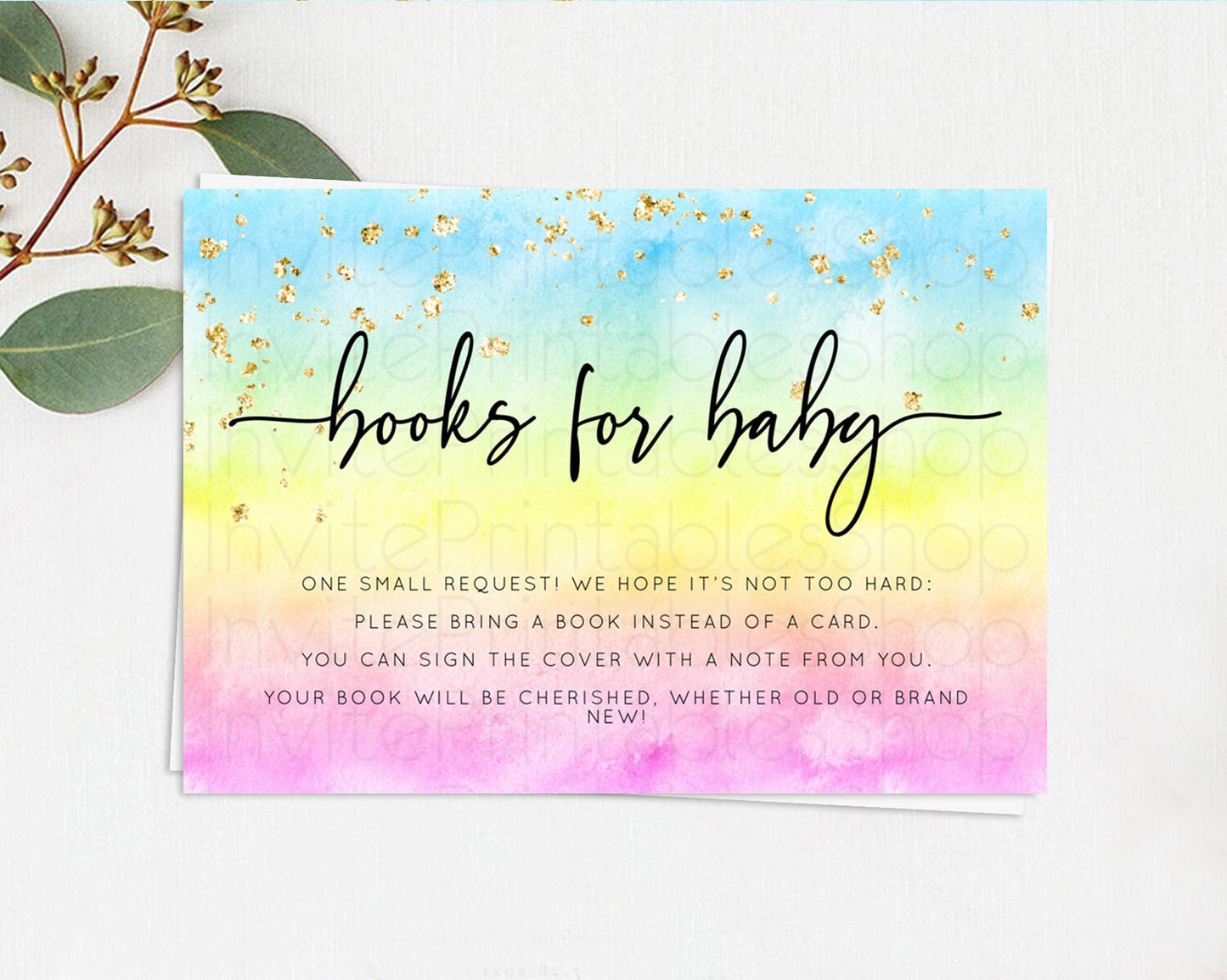 Pastel Books For Baby Card Pastel Rainbow Book Insert Colorful Ombre Watercolor Book Card Confetti Glitter Baby Book Poem Request D10480