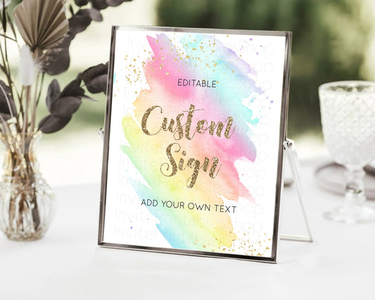 Editable Pastel Sign Ombre Table Sign Decor Pastel Ombre Rainbow Watercolor