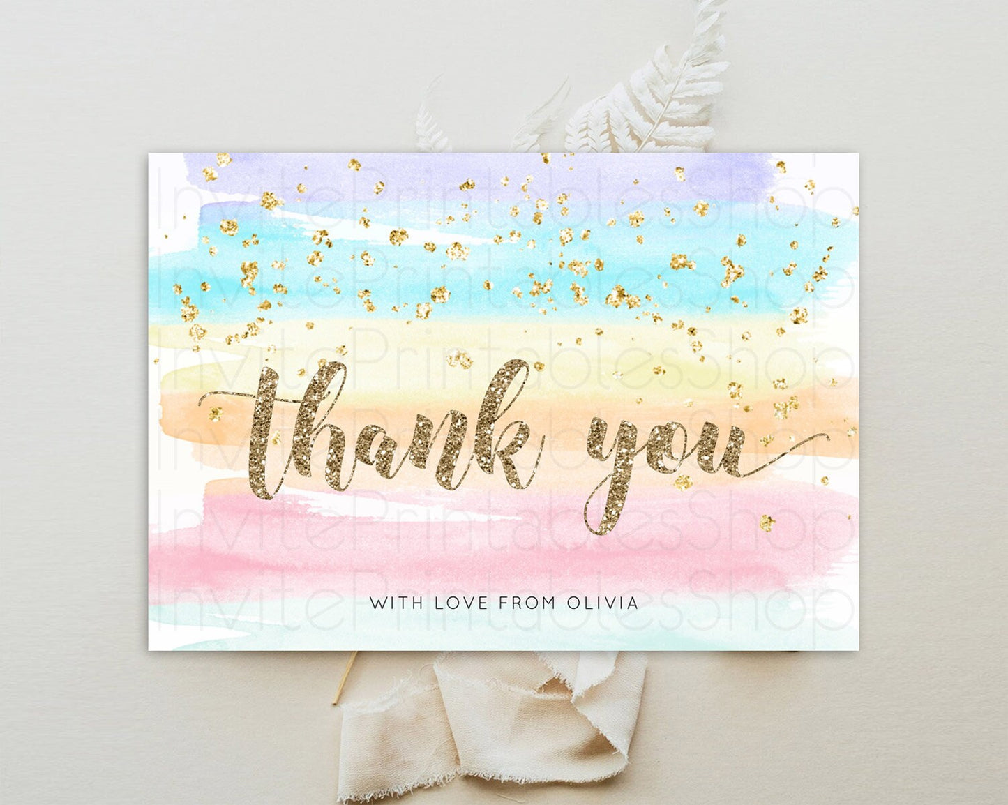 Pastel Thank You Rainbow Thank You Card Colorful Pastel Birthday Thank You Card Confetti Watercolor Pastel Teacher Thank You Cards D10508