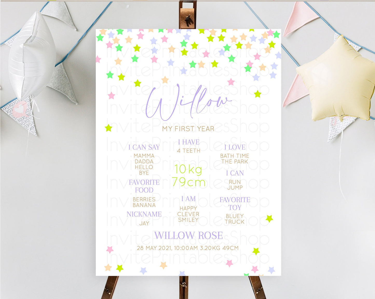 Star First Birthday Milestone Poster Pastel Stars Milestone Shooting Star Rainbow Colorful Confetti Twinkle Little Star 1st Birthday D10396