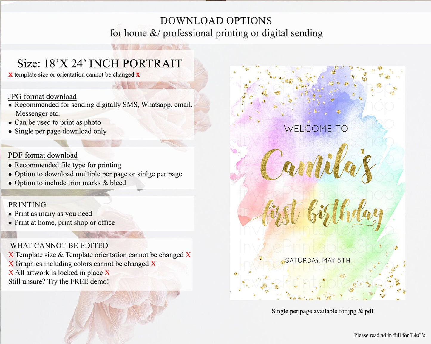 Pastel Welcome Sign Pastel Rainbow Welcome Sign Colorful Rainbow Confetti Watercolor Glitter Pastel First Birthday Welcome Sign D10876