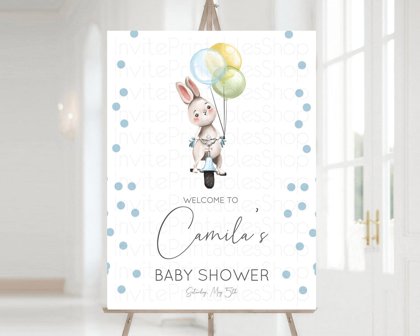 Bunny Baby Shower Welcome Sign Bunny Balloon Welcome Board Colorful Pastel Confetti Bunny Welcome Poster Sprinkles Baby Welcome Sign D10783