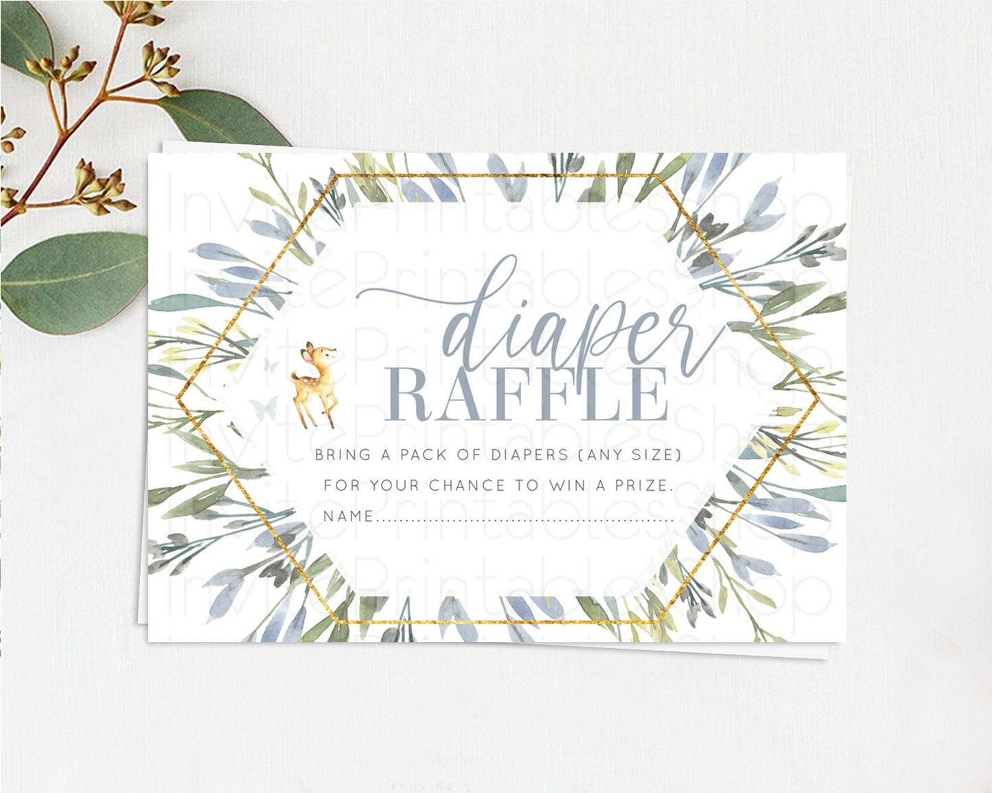 Fawn Diaper Raffle Card Deer Diaper Insert Floral Deer Diaper Ticket Enchanted Forest Butterfly Pastel Baby Shower Raffle Game D10400