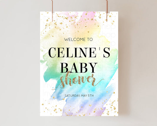 Pastel Baby Shower Welcome Sign Pastel Rainbow Welcome Sign Colorful Rainbow Confetti Watercolor Glitter Décor Pastel  Welcome Sign D10259