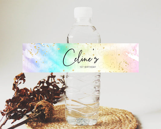 Editable Pastel Water Label Template Pastel Ombre Rainbow Watercolor Colorfu