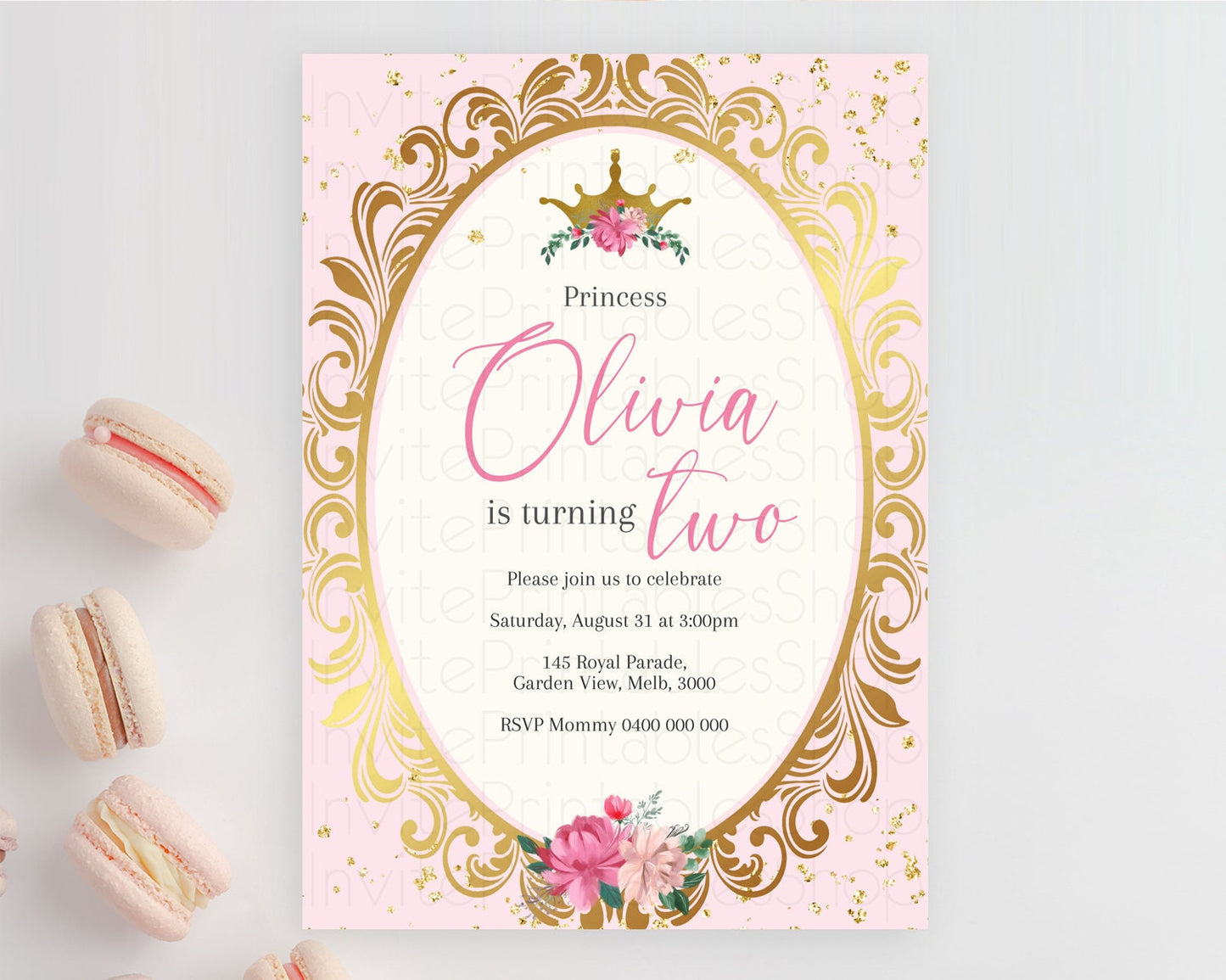 Princess Birthday Invitation Castle Invitation Royal Birthday Fairy Tale Enchanted Mirror Pastel Floral Garden 1st First Birthday D10743