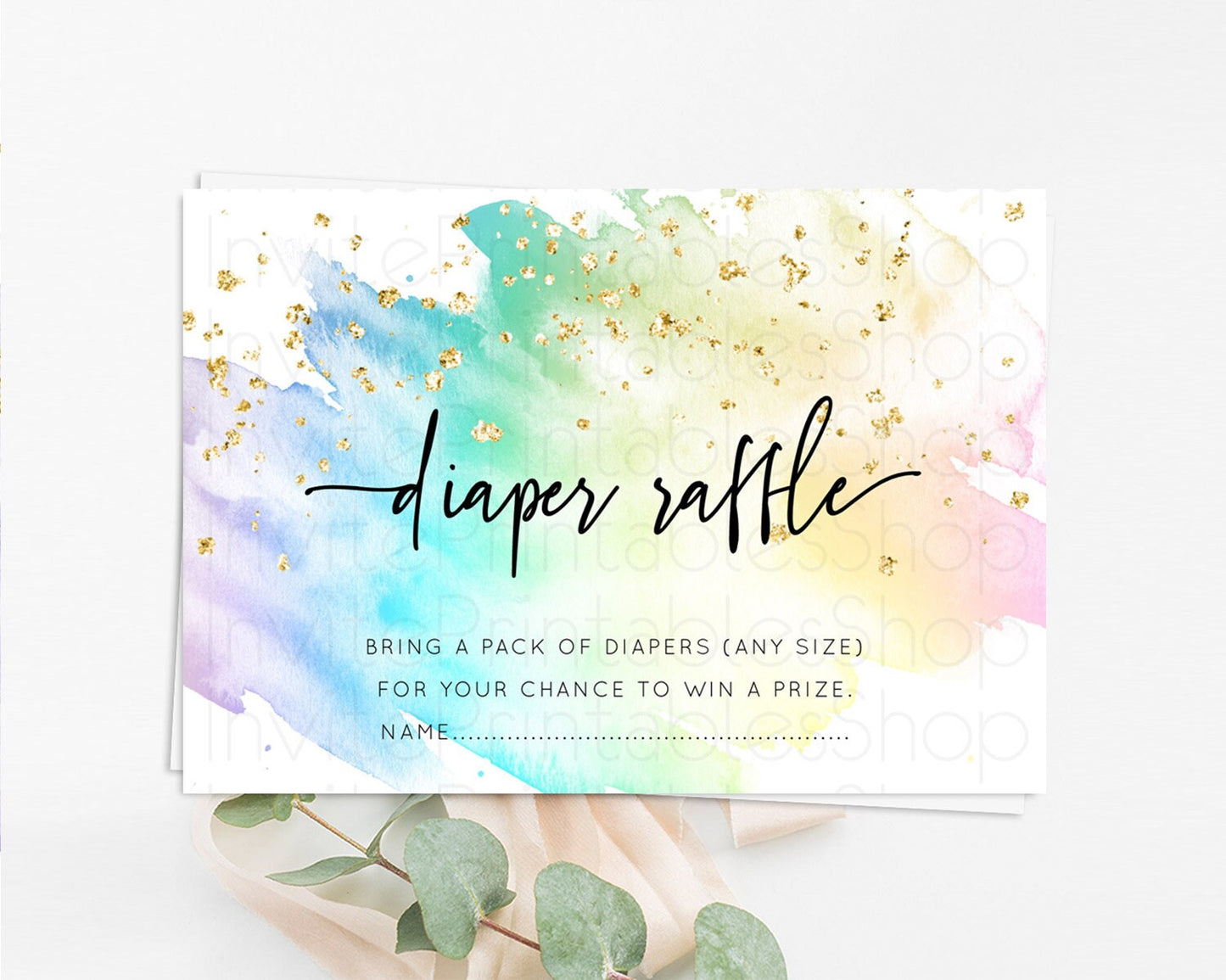 Pastel Diaper Raffle Card Pastel Rainbow Diaper Raffle Insert Colorful Ombre Watercolor Diaper Ticket Confetti Glitter Raffle Game D10256