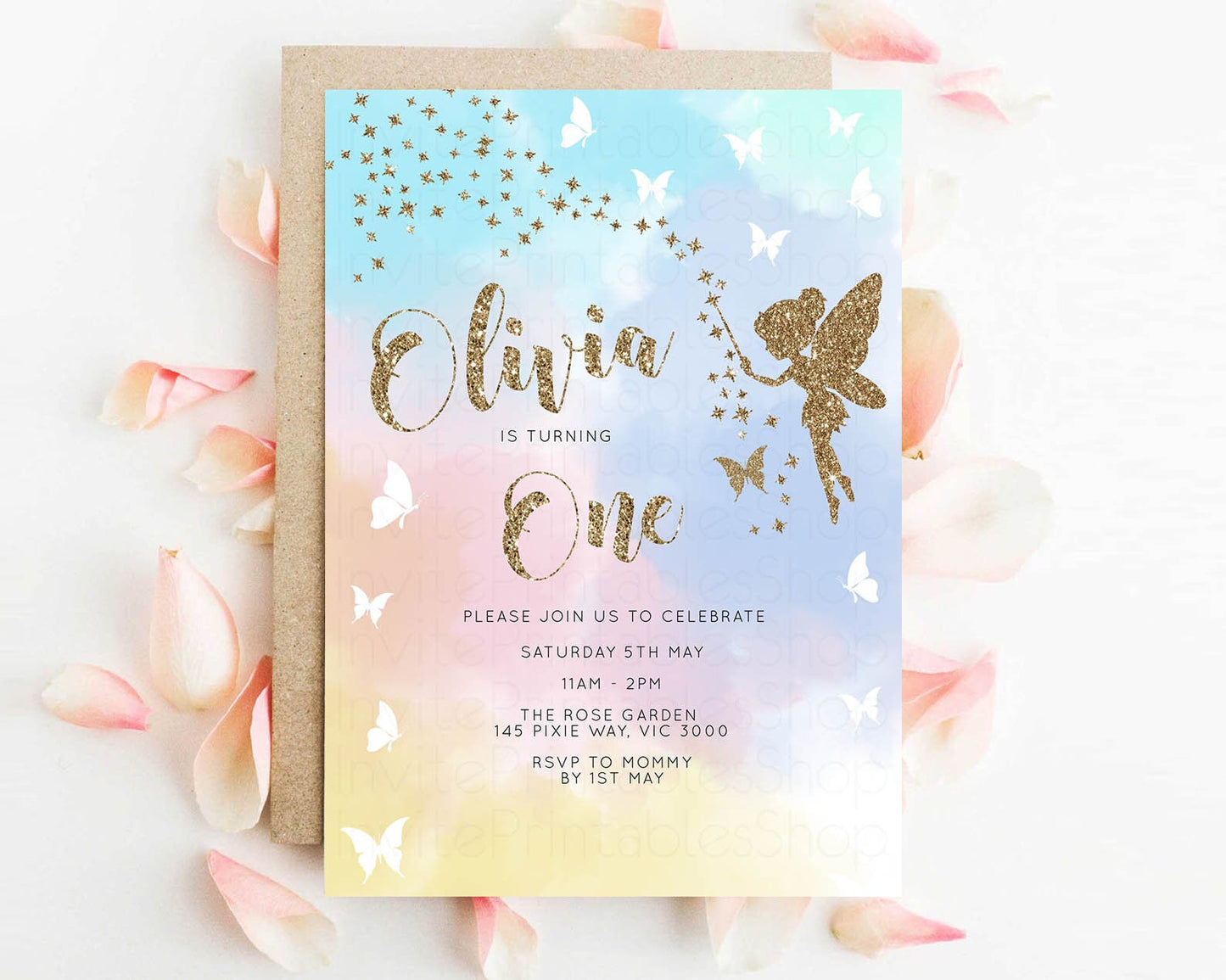 Editable Fairy Birthday Invitation Pastel Rainbow Invitation Rainbow Birthda