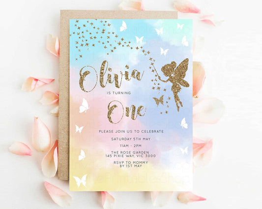 Editable Fairy Birthday Invitation Pastel Rainbow Invitation Rainbow Birthda