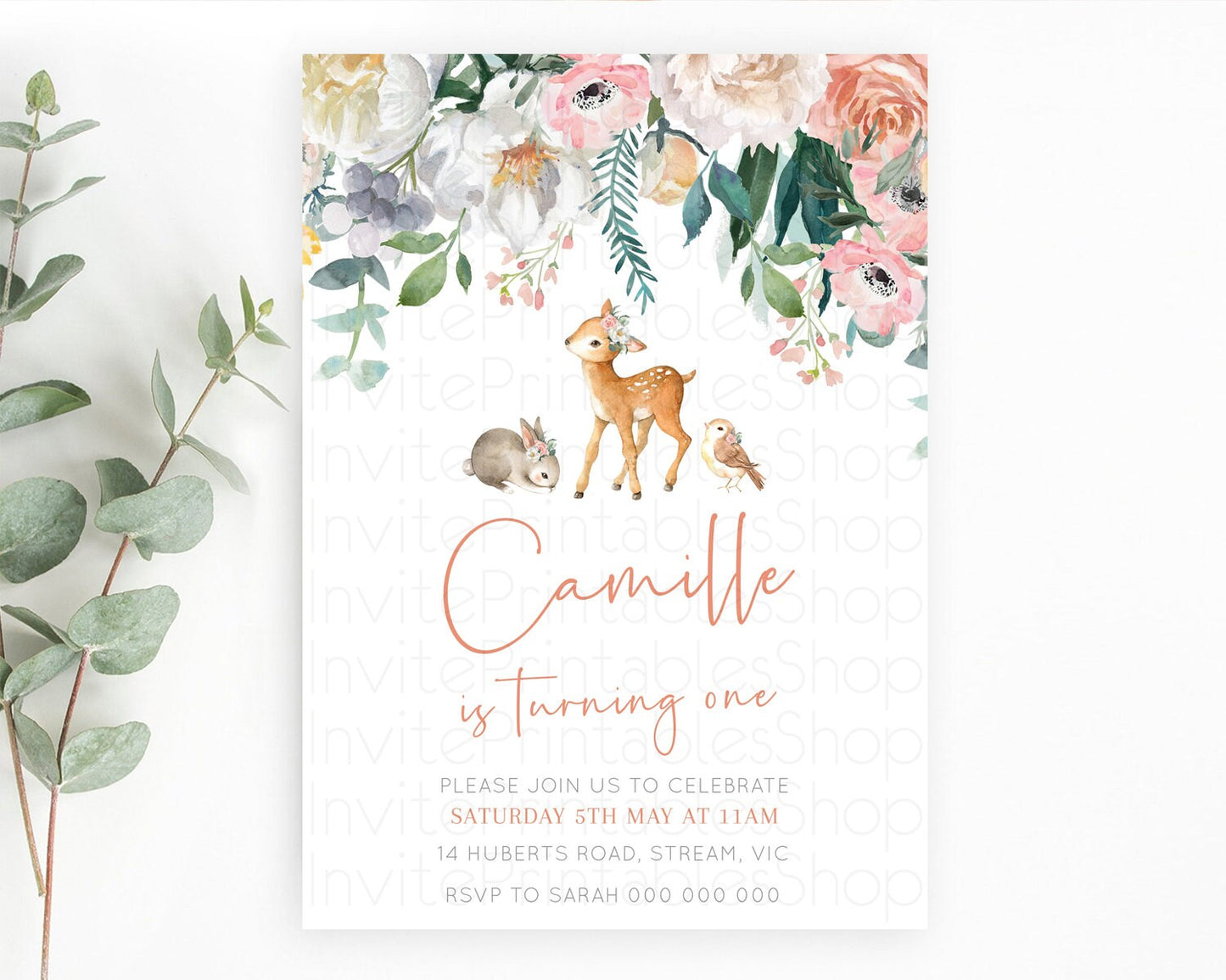 Editable Fawn Birthday Invitation Deer Birthday Invitation Enchanted Forest