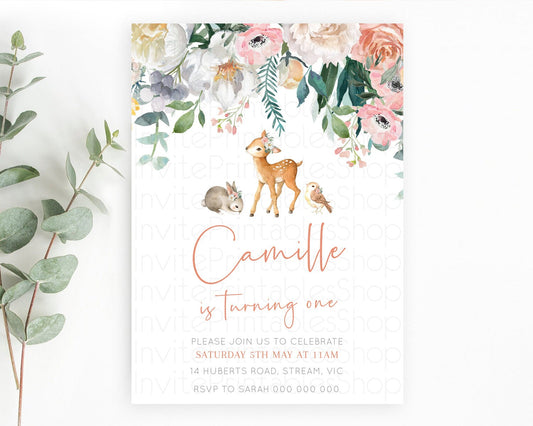 Editable Fawn Birthday Invitation Deer Birthday Invitation Enchanted Forest