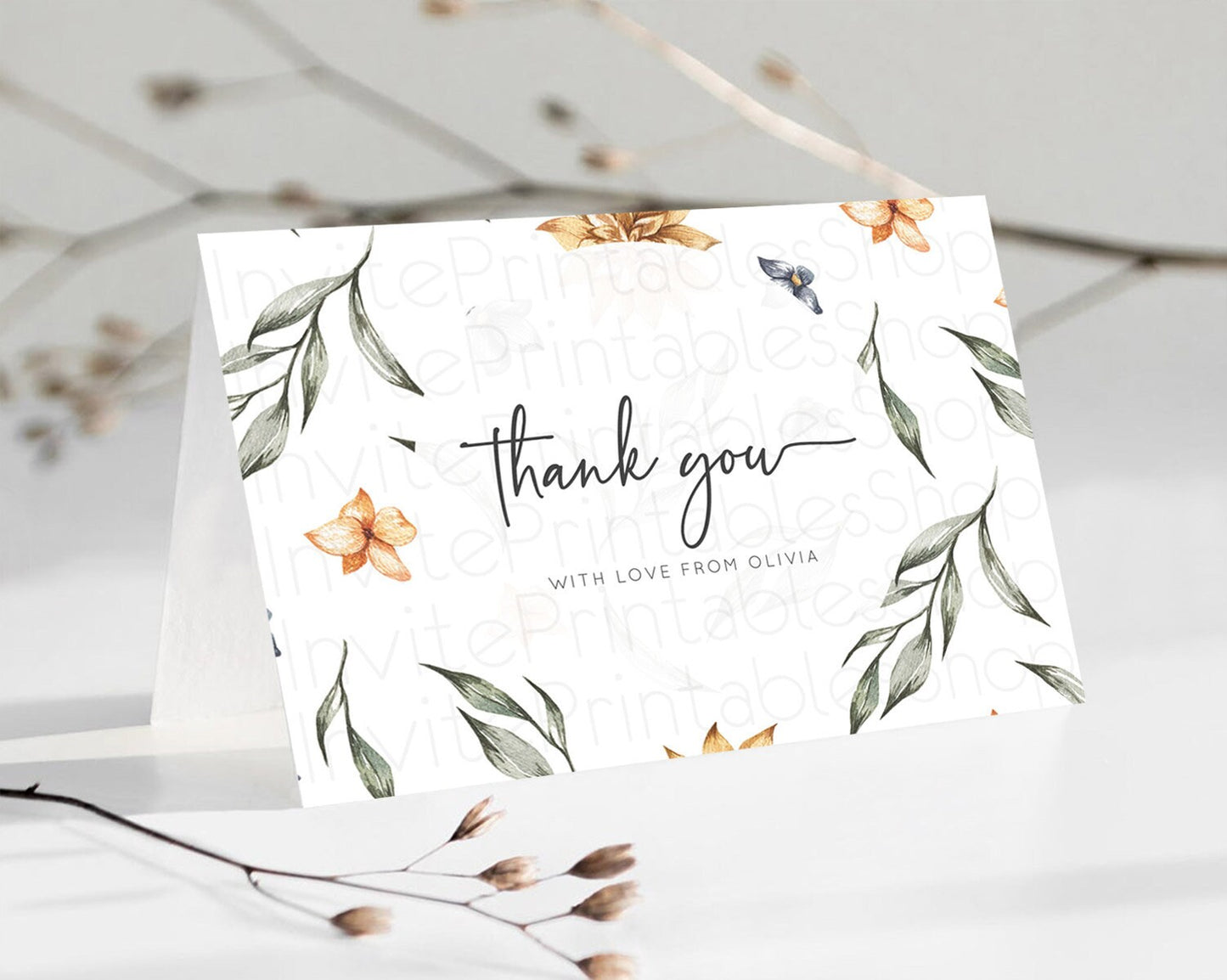 Leafy Thank You Green Leaf Thank You Card Eucalyptus Fern Leaves Cards Watercolor Boho Garden Teacher Thank You Cards Template D10544