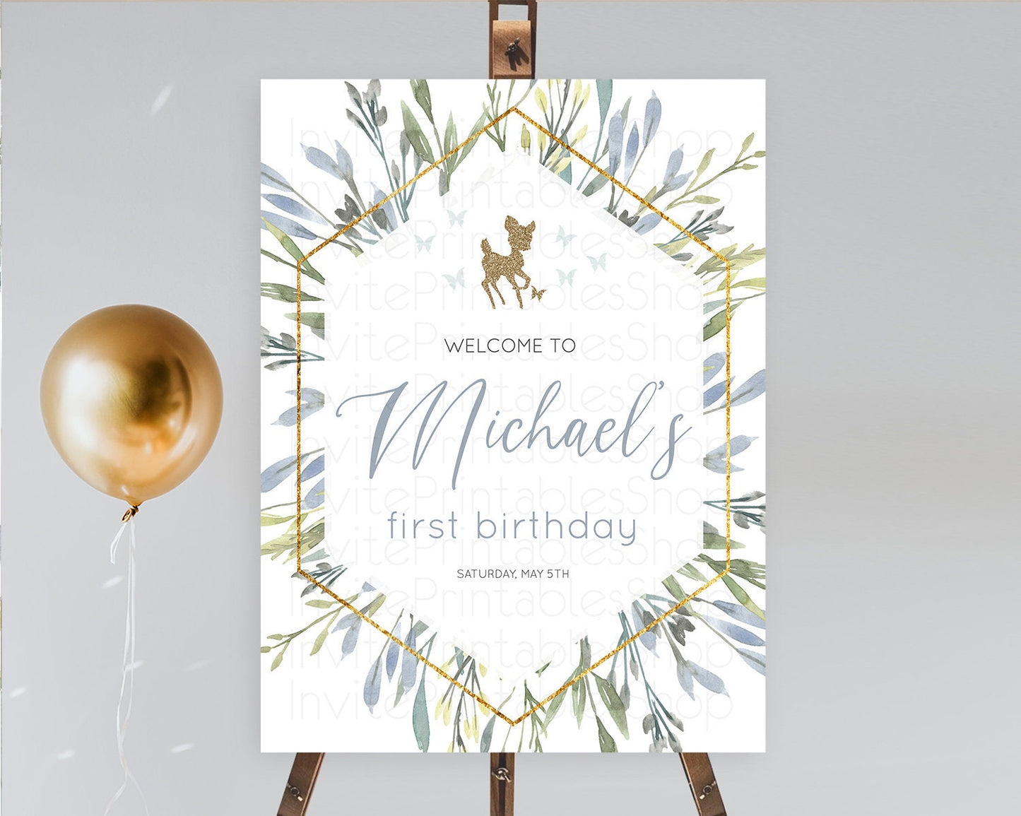 Fawn Welcome Sign Deer Welcome Board Floral Deer Welcome Poster Enchanted Forest Butterfly Pastel Floral First Birthday Welcome Sign D10534