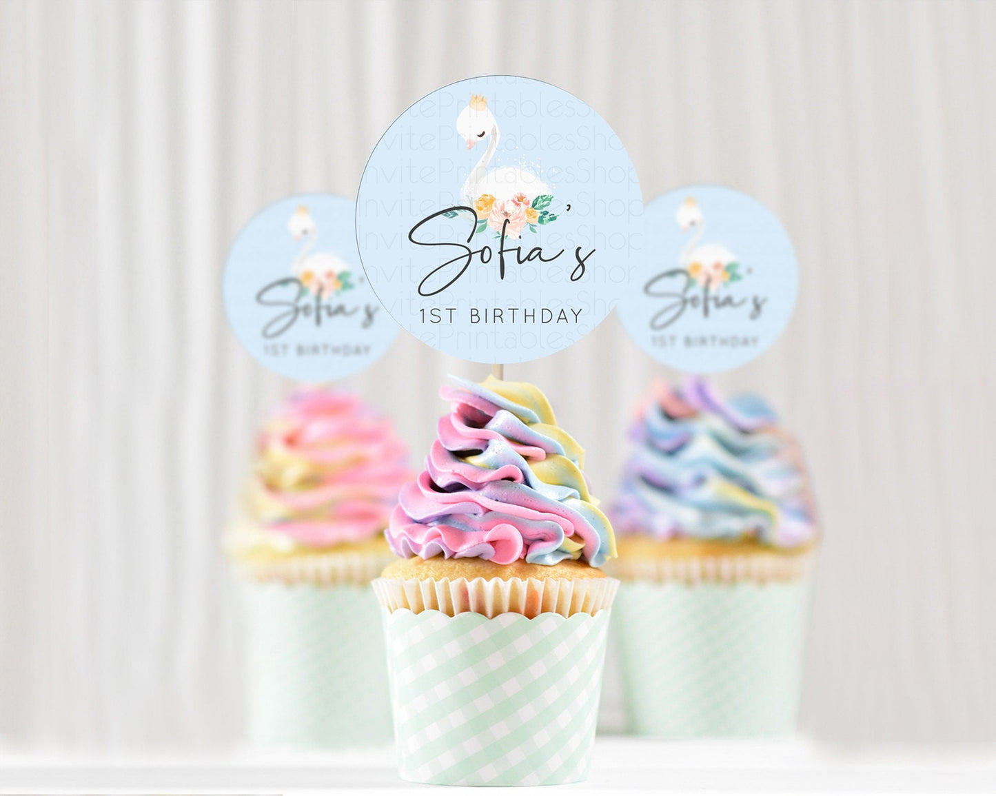Swan Cupcake Toppers Swan Princess Ballet Cupcake Watercolour Pastel Floral Enchanted Forest Swan Lake Party Decor Secret Garden D10903