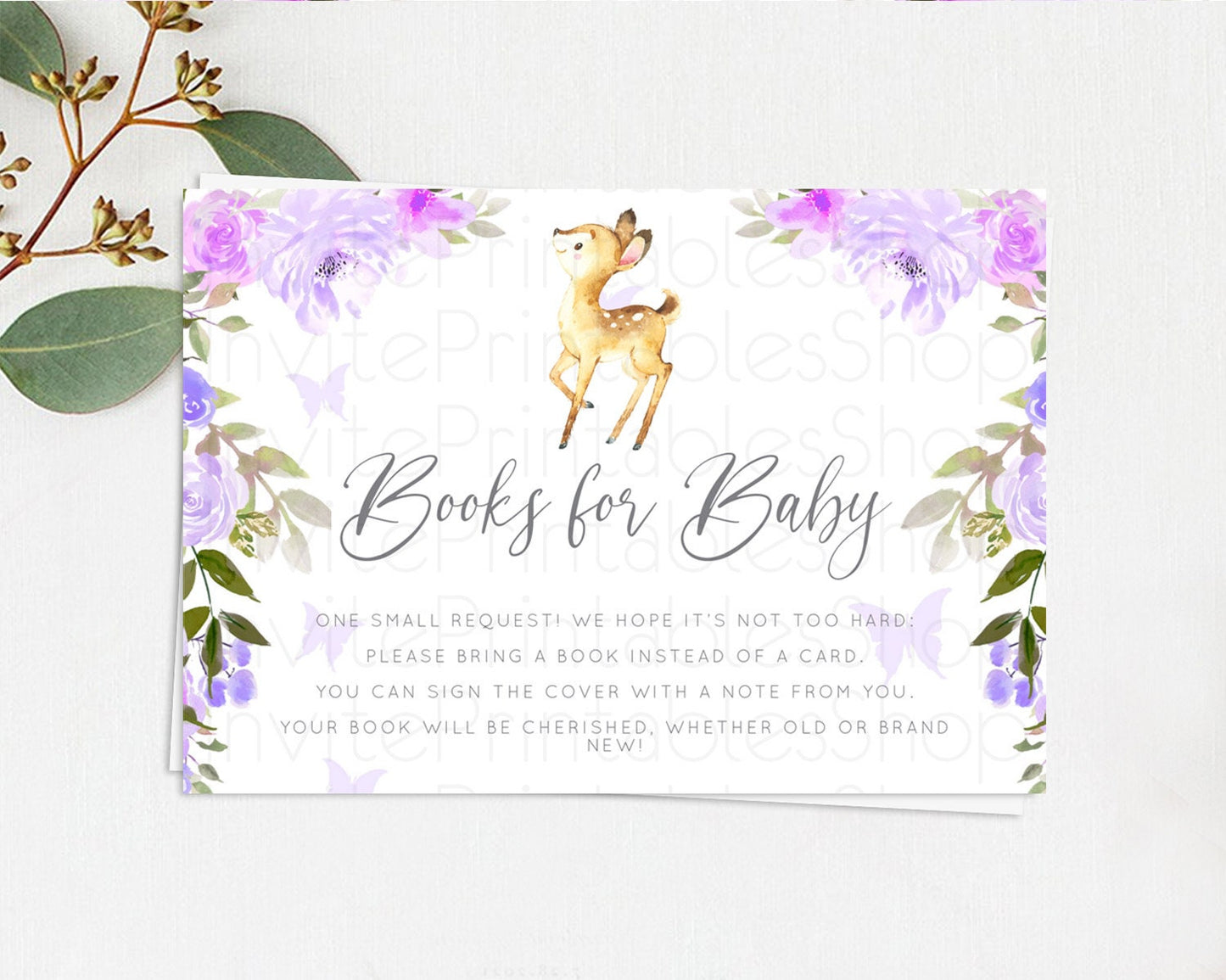 Fawn Books For Baby Card Deer Book Insert Floral Deer Book Card Enchanted Forest Butterfly Pastel Baby Shower Book Poem Request D10916