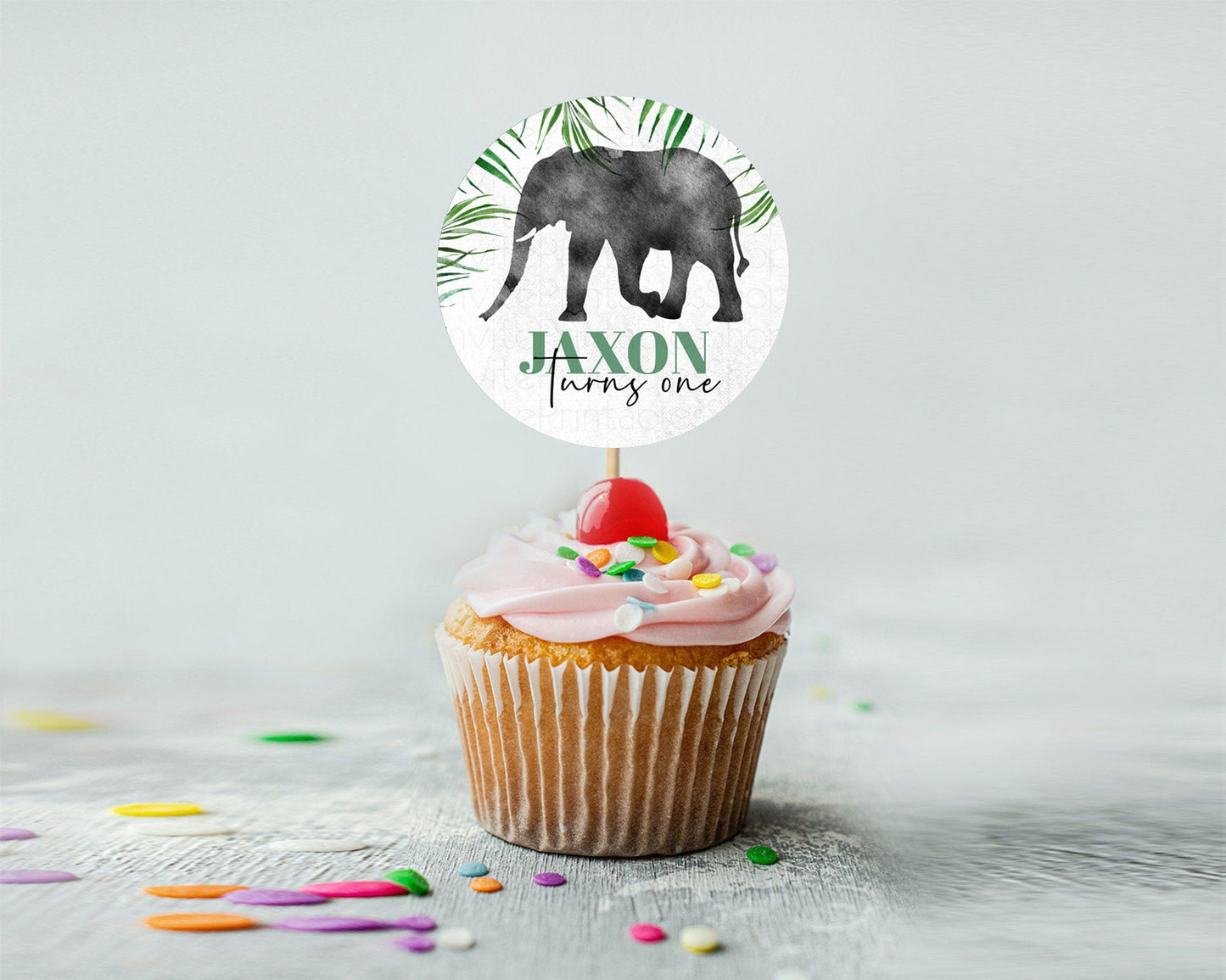Elephant Cupcake Toppers Elephant Cupcake Elephant Party Safari Adventure Elephant Cupcake Topper Elephant Decor Zoo Fern Palm Leaf D10842