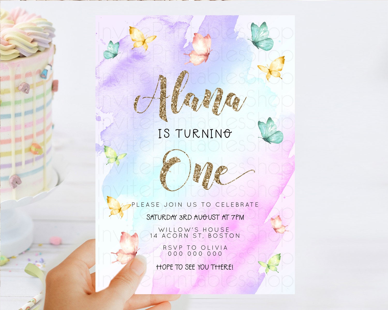Editable Pastel Butterfly Birthday Invitation Butterfly Birthday Invitation