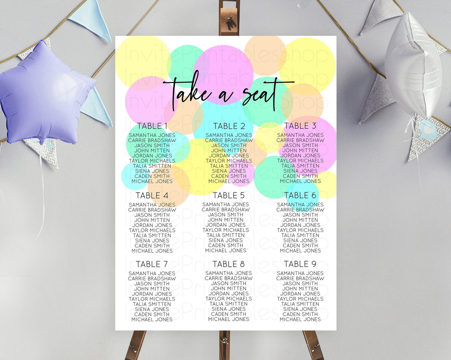 Pastel Seating Chart Pastel Confetti Seating Chart Bubbles Sprinkles Seating Sign Colorful Rainbow Decor Confetti Seating Board D10410