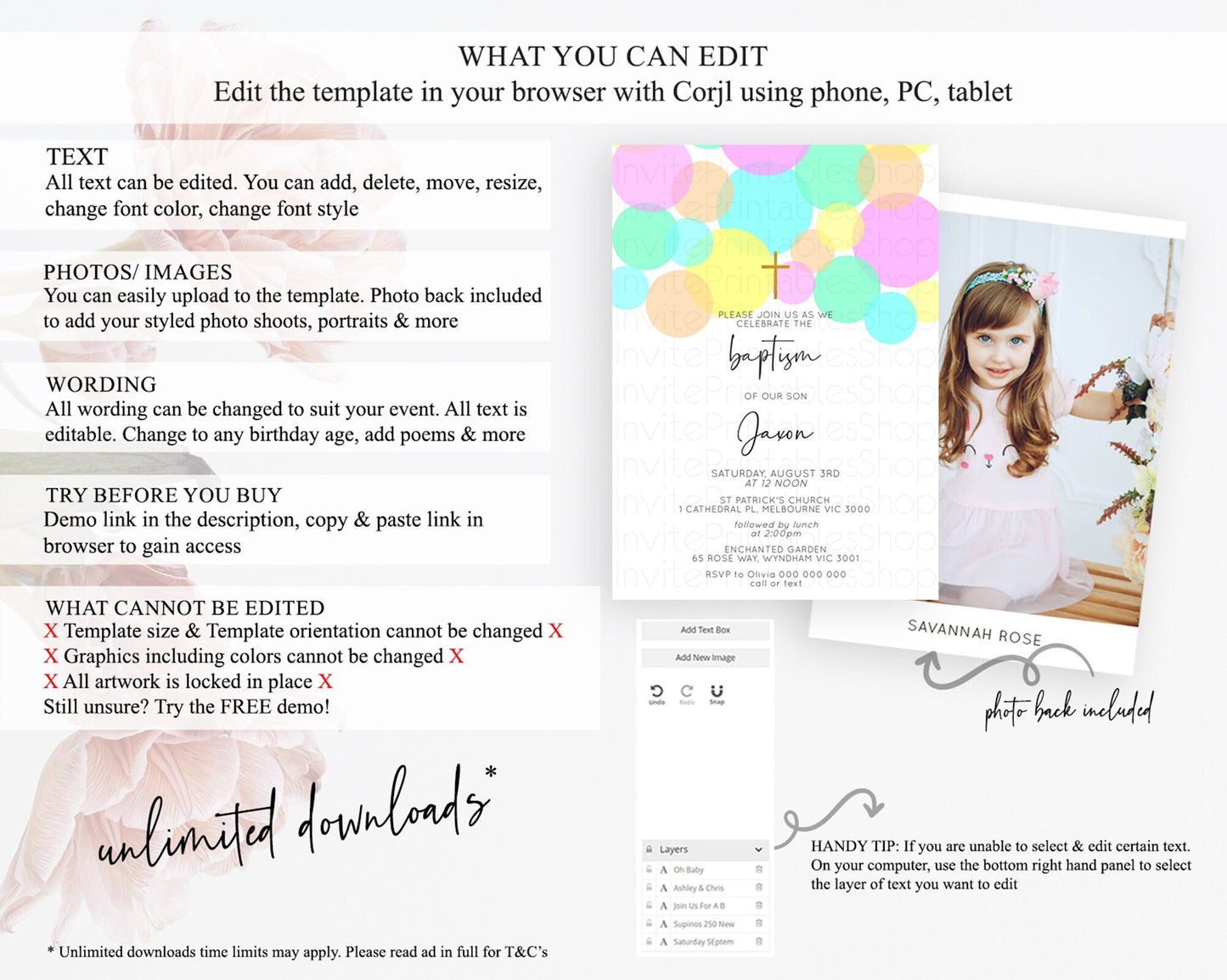 Pastel Baptism Invitation Pastel Confetti Baptism 1st Birthday Invitation Colorful Rainbow Confetti Bubbles Christening Invitation D10409
