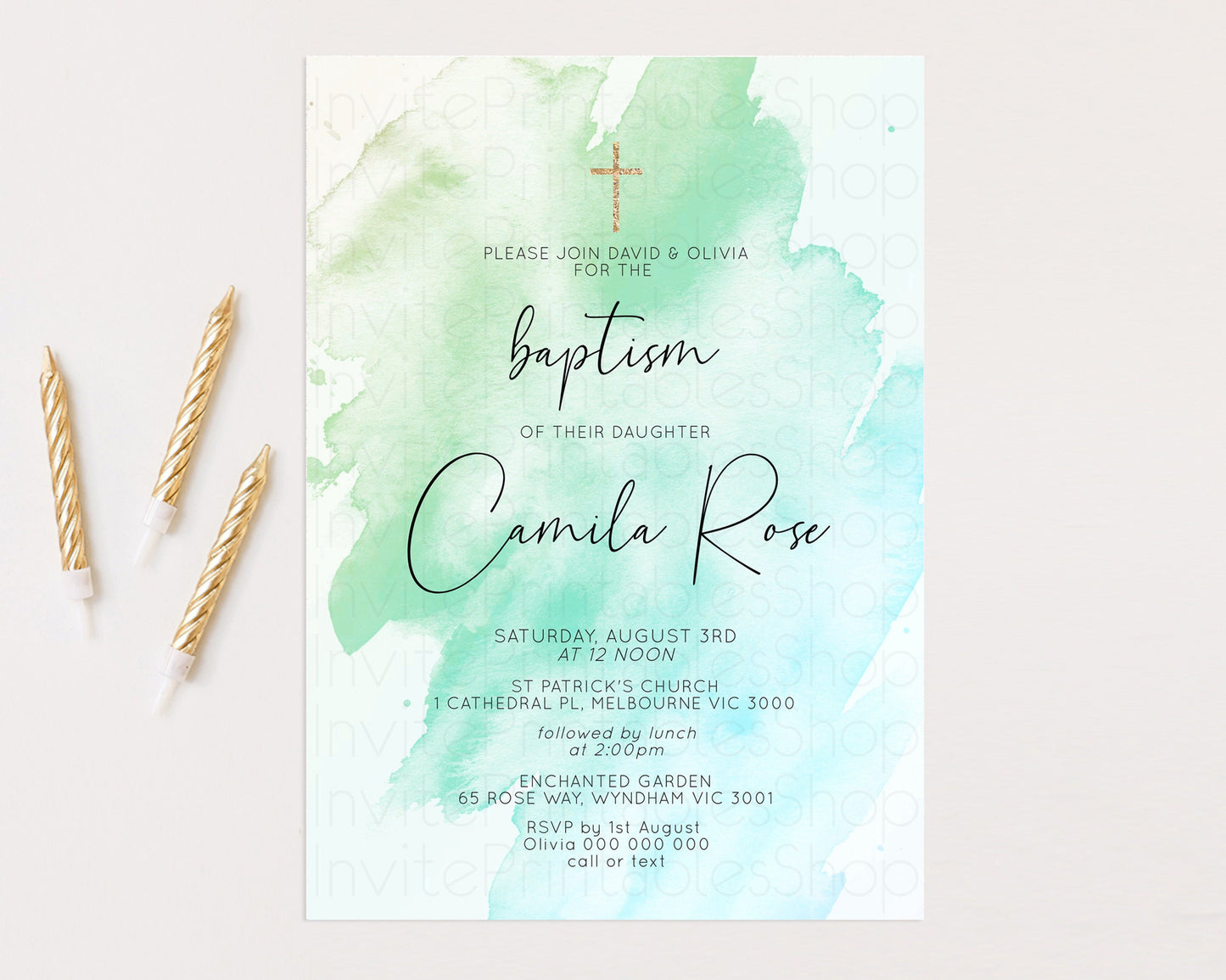 Pastel Baptism Invitation Rainbow Christening Invitation Holy Communion Invite Baptism 1st Birthday Sprinkles Ombre Watercolor Splash