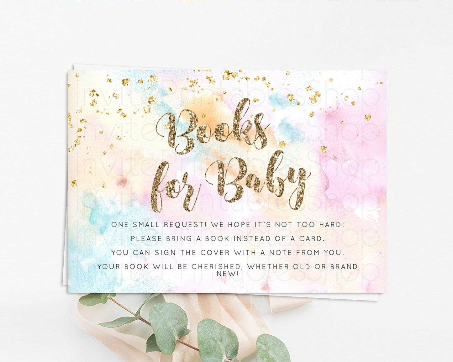 Pastel Books For Baby Card Pastel Rainbow Book Insert Colorful Ombre Watercolor Book Card Confetti Glitter Baby Book Poem Request D10548