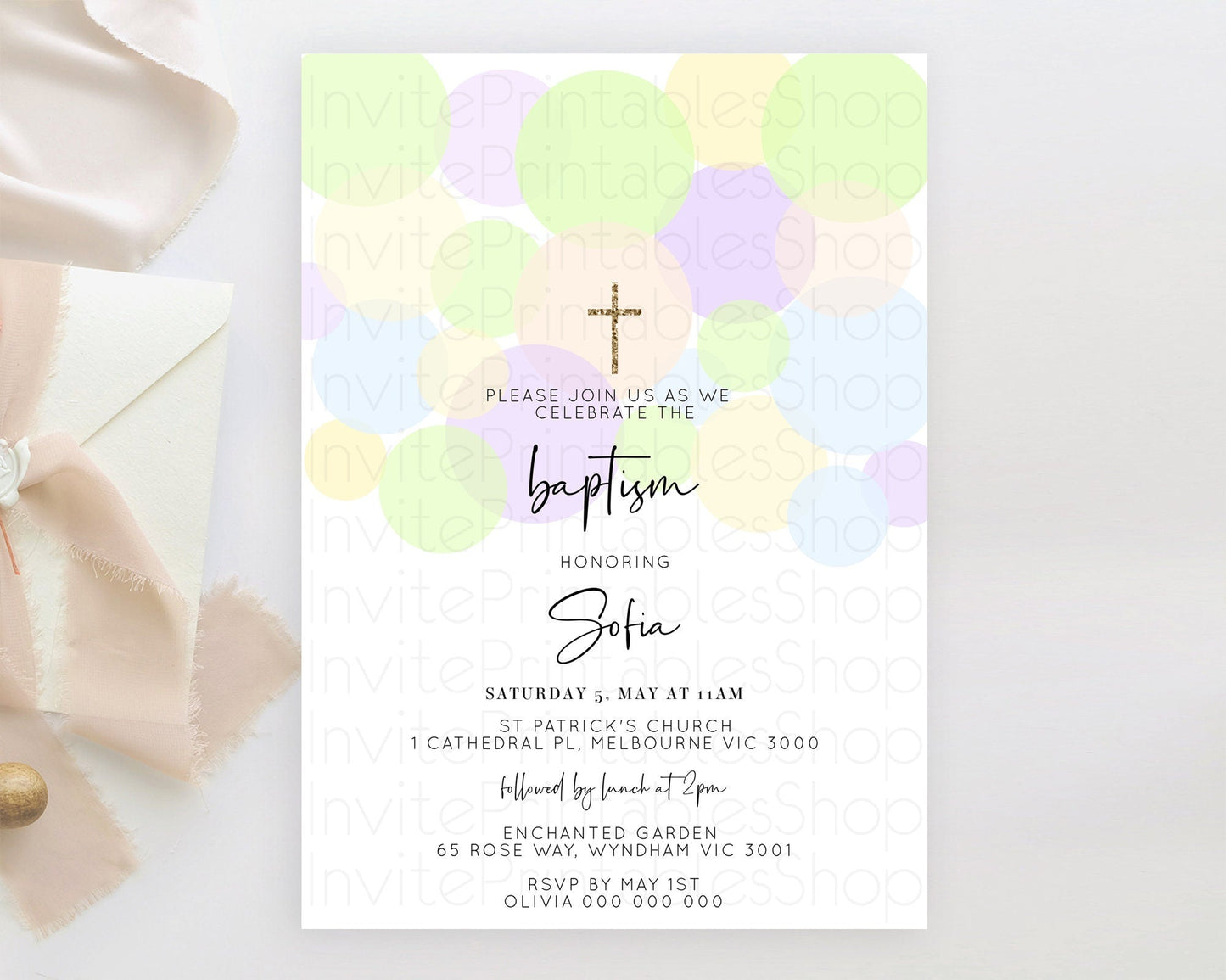 Pastel Baptism Invitation Pastel Confetti Baptism 1st Birthday Invitation Colorful Rainbow Confetti Bubbles Christening Invitation D10228