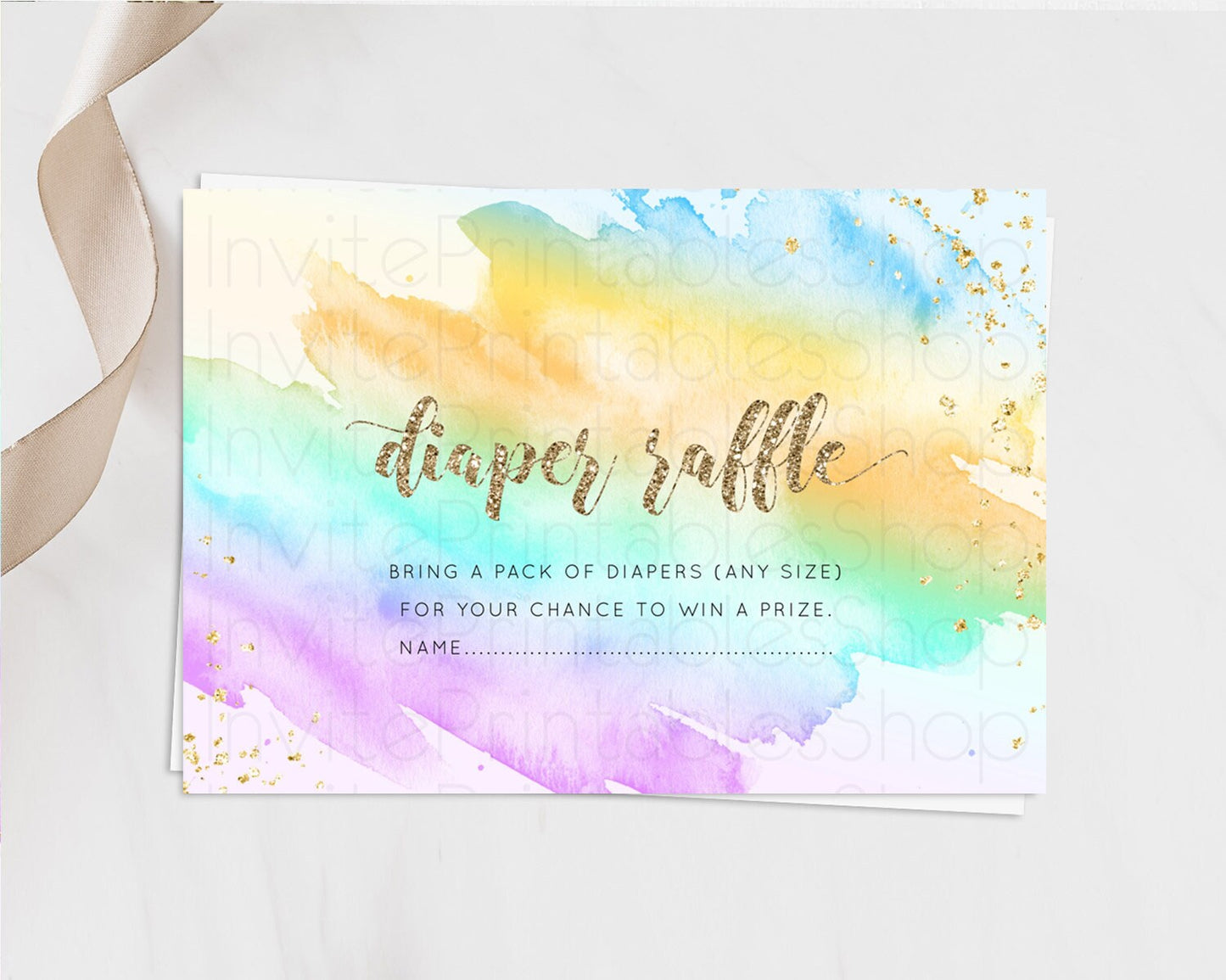 Pastel Diaper Raffle Card Pastel Rainbow Diaper Raffle Insert Colorful Ombre Watercolor Diaper Ticket Confetti Glitter Raffle Game D10426