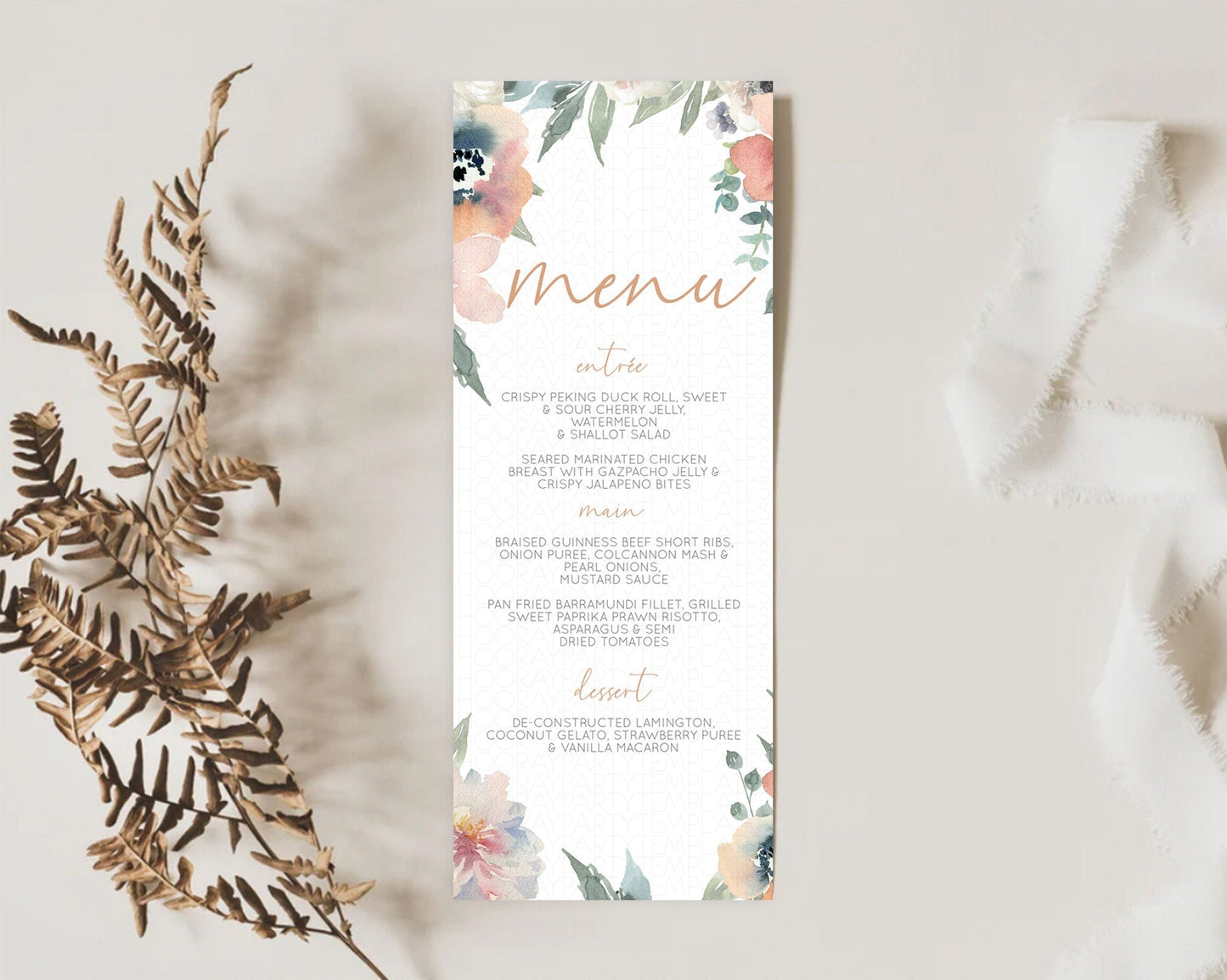 Secret Garden Menu Wildflower Menu Template Pastel Flower Garden Table Decor Boho Floral Dinner Dessert Floral Party Food Menu D10787