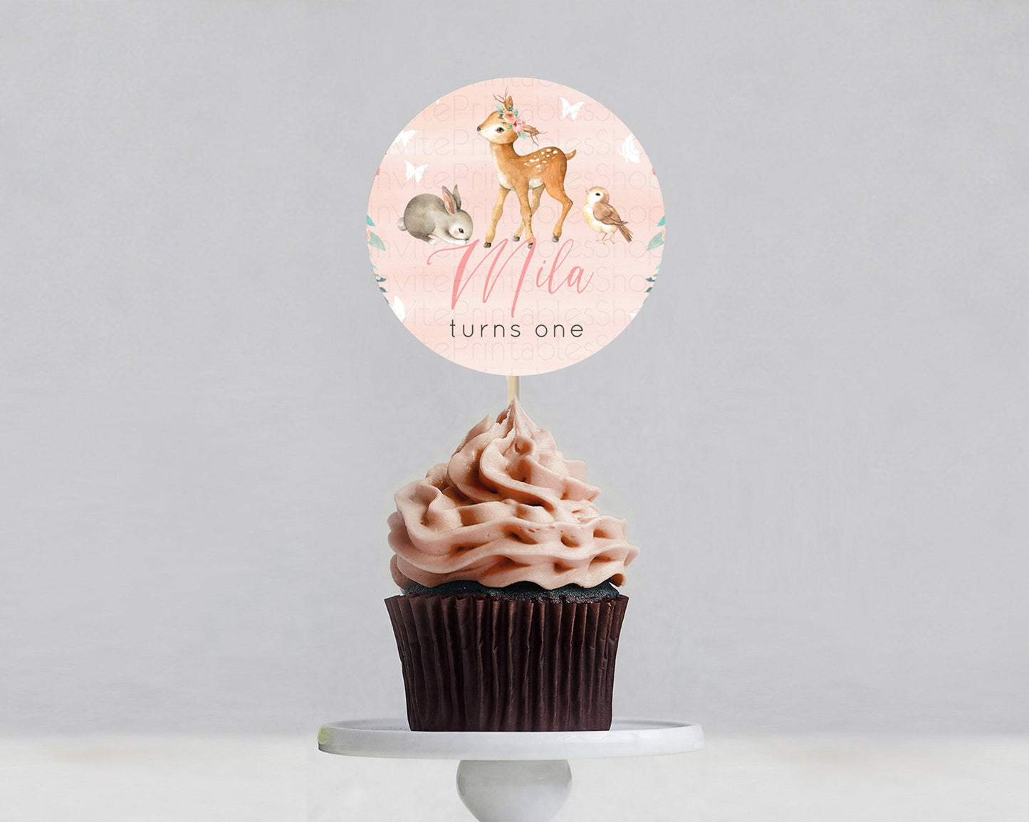 Fawn Cupcake Toppers Deer Cupcake Toppers Enchanted Forest Party Butterfly Pastel Flowers Woofland Cupcake Toppers First Birthday D10921