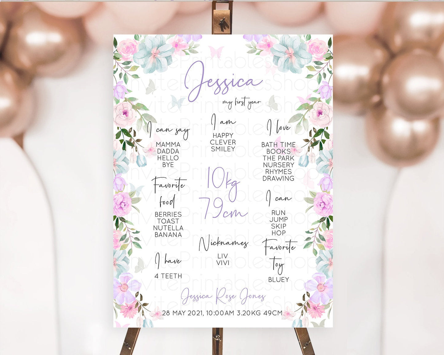 Secret Garden Milestone Board Wildflower First Birthday Milestone Poster Pastel Flowers Milestone Boho Wildflower 1st Birthday Sign D10494