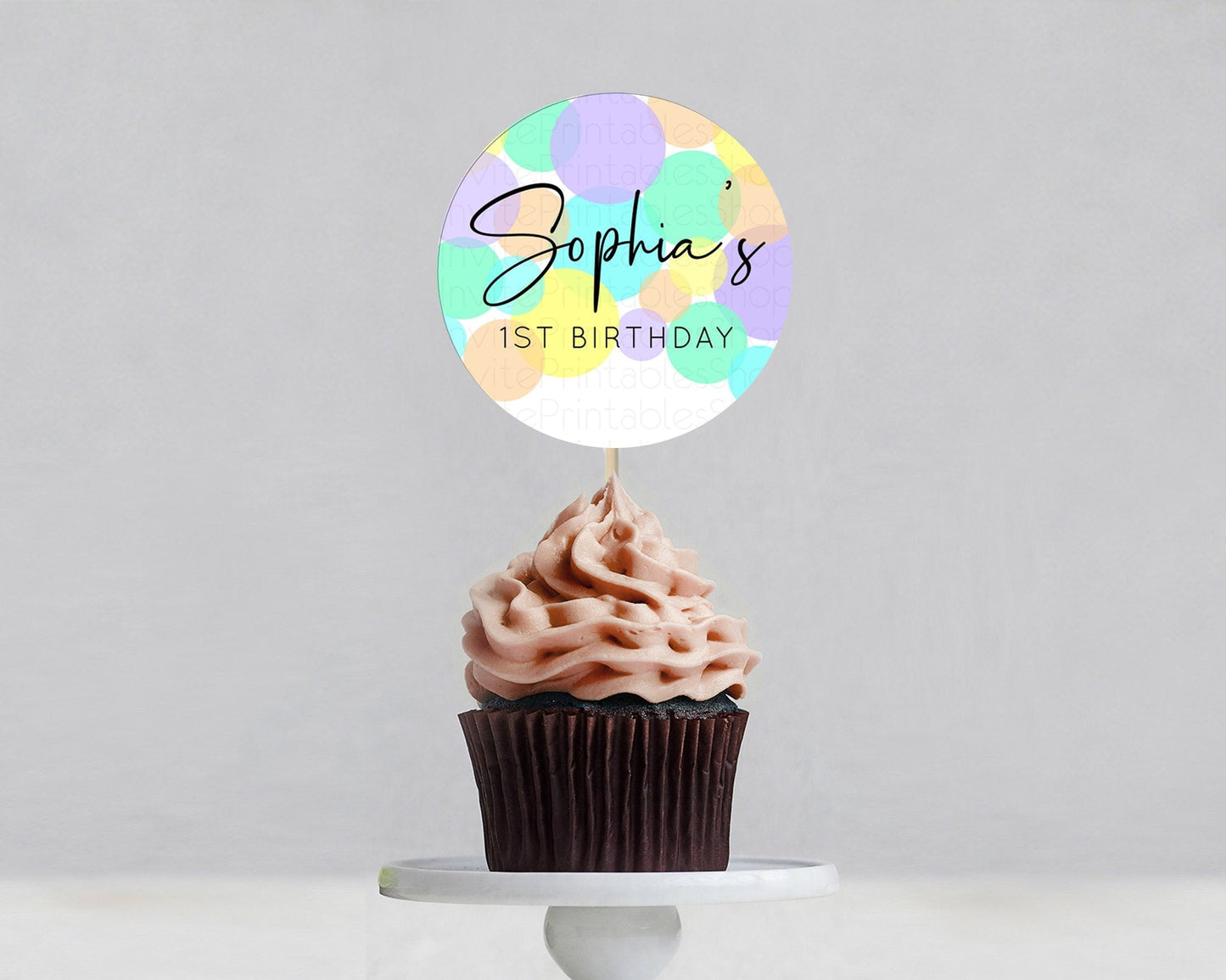Pastel Cupcake Toppers Pastel Confetti Cupcake Topper Bubbles Sprinkles Colorful Rainbow Confetti Cupcake First Birthday Party Decor D10412