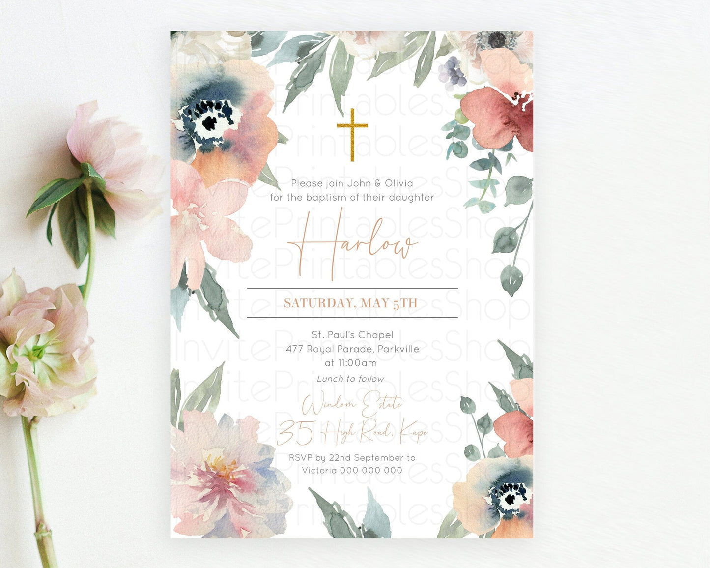 Secret Garden Baptism Invitation Wildflower Baptism Birthday Invite Pastel Flowers Christening Invite Enchanted Garden Boho Floral D10787