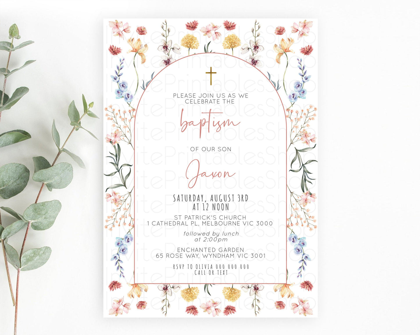 Secret Garden Baptism Invitation Wildflower Baptism Birthday Invite Pastel Flowers Christening Invite Enchanted Garden Boho Floral  D10682