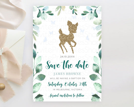 Fawn Deer Save The Date Template Pastel Floral Deer Enchanted Forest Butterfly Party 1st Birthday Baptism Baby Shower Bridal Shower D10882