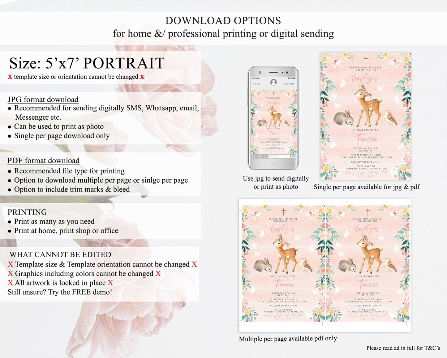 Fawn Baptism Invitation Deer Baptism 1st Birthday Invitation Enchanted Forest Christening Invitation Pastel Garden Butterfly Floral D10921