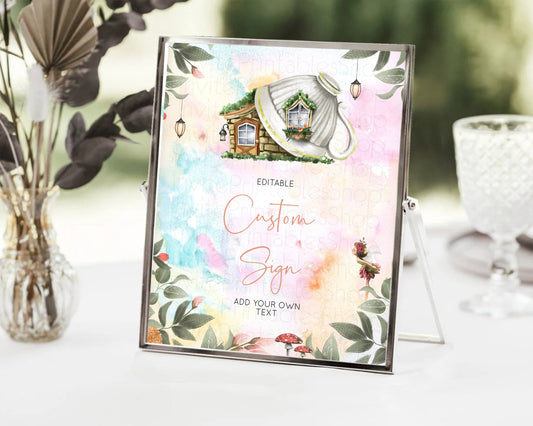 Editable Fairy Sign Enchanted Garden Table Sign Decor Pastel Floral Butterfl