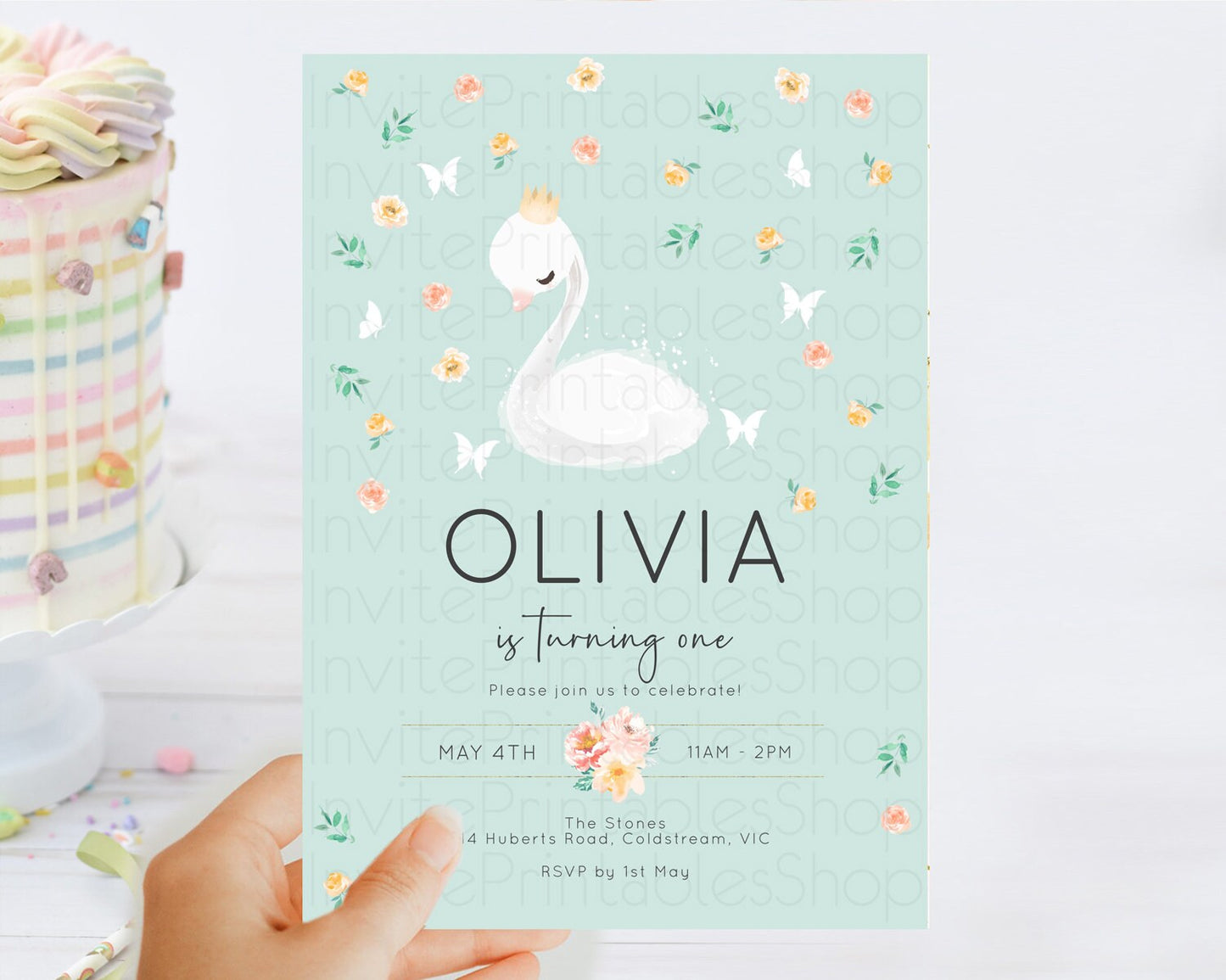 Swan Birthday Invitation Swan Princess Ballet Invitation Enchanted Forest Swan Lake Party Secret Garden Watercolour Pastel Floral D10905