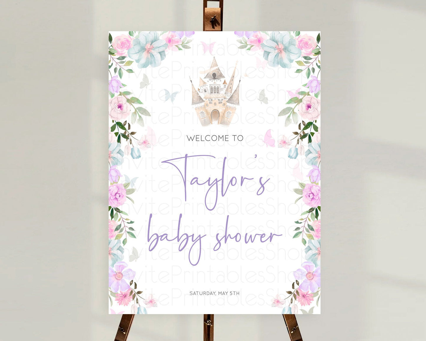 Princess Baby Shower Welcome Sign Castle Welcome Board Secret Garden Enchanted Castle Pastel Floral Garden Baby Shower Welcome Sign D10471