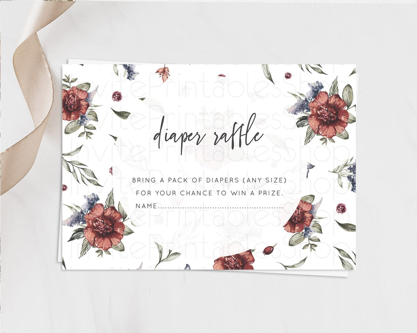 Secret Garden Diaper Raffle Card Boho Wildflower Diaper Raffle Insert Pastel Flower Garden Baby Shower Card Flower Raffle Game D10503