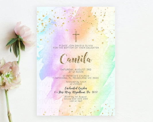 Editable Pastel Baptism Invitation Pastel Colors Watercolor Baptism 1st Birt