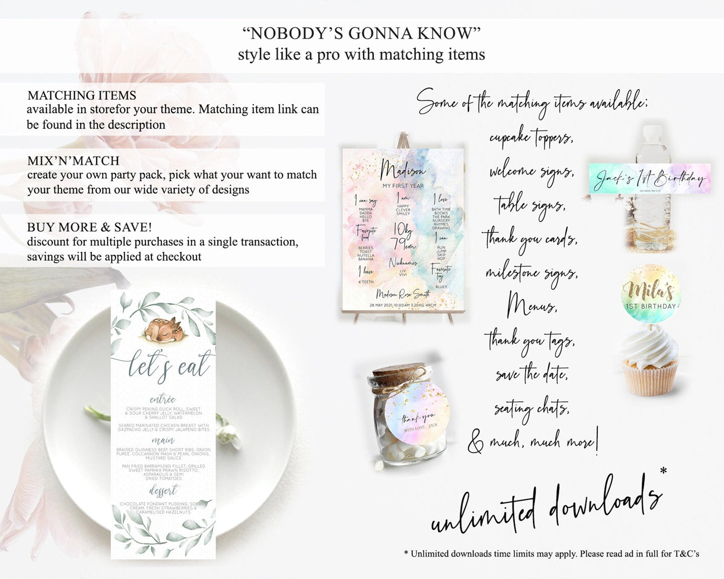 Fawn Menu Deer Menu Template Pastel Floral Deer Table Decor Enchanted Forest Butterfly Floral Dinner Dessert Menu Party Food Menu D10935