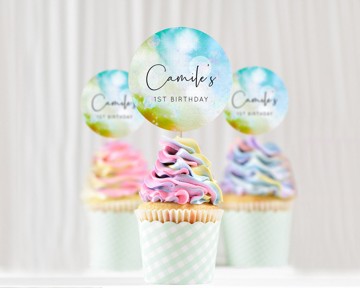 Tie Dye Cupcake Toppers Rainbow Tie Dye Cupcake Toppers Rainbow Colorful Cupcake Toppers Tie Dye Pastel Rainbow Party Cupcake Decor D10692