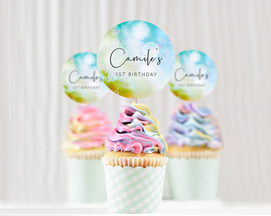 Tie Dye Cupcake Toppers Rainbow Tie Dye Cupcake Toppers Rainbow Colorful Cupcake Toppers Tie Dye Pastel Rainbow Party Cupcake Decor D10692