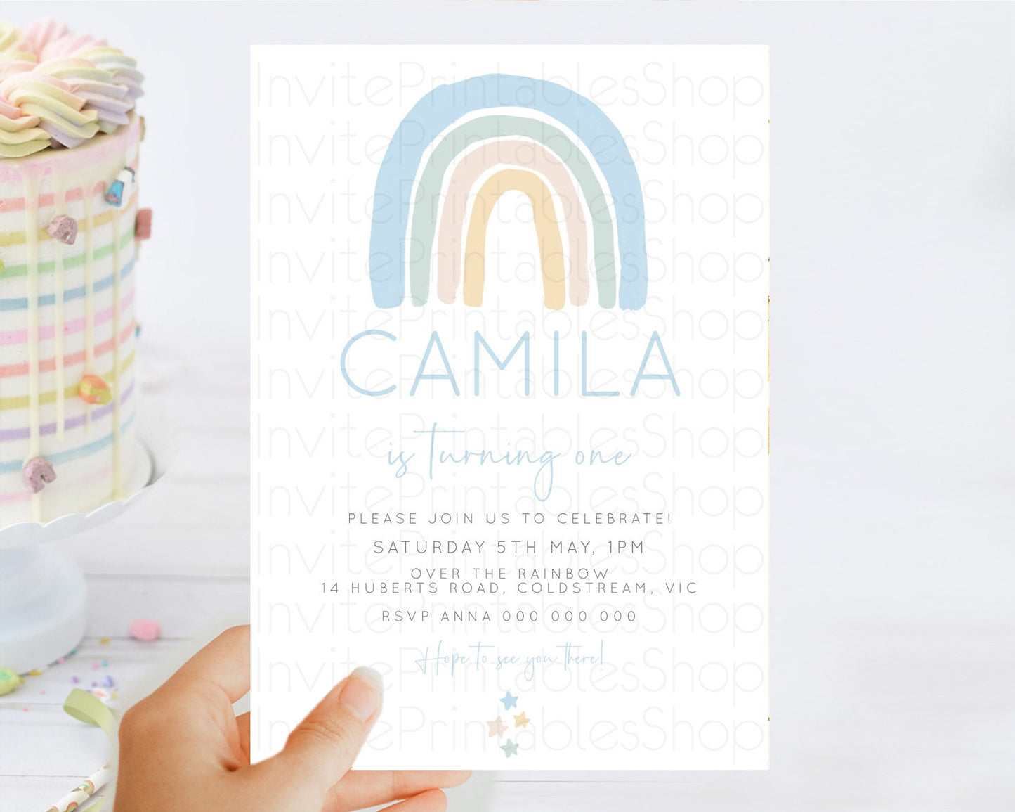 Pastel Rainbow Birthday Invitation Pastel Rainbow Invitation Rainbow Invitation Pastel Invitation Boho Rainbow 1st First Birthday D10200